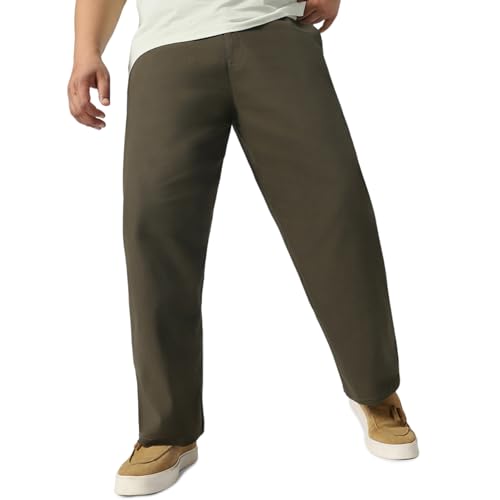 Image of Urbano Plus Men's Loose Mid Rise Baggy Fit Solid Chino Trousers Non-Stretchable