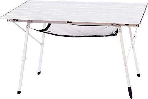 EVER ADVANCED Mesa plegable portátil de aluminio con una pata ajustable de altura enrollable de la mesa de la capa superior de malla (blanco 1)