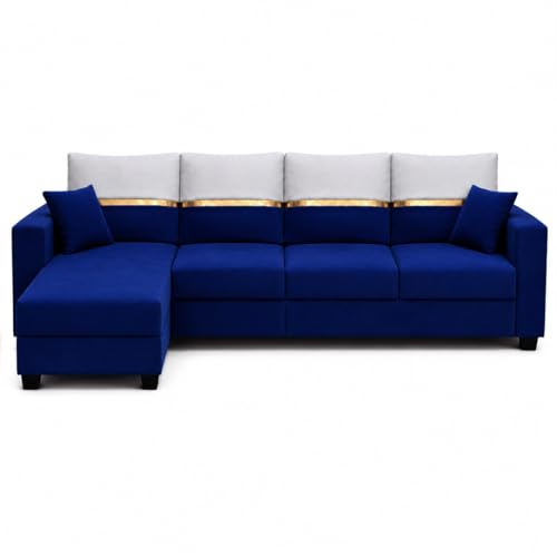 Image of Furny Arvea 5 Seater Fabric LHS L Shape Sofa Set (Blue) | Soft Velvet Fabric | Modern Design | Comfortable Seating | Living Room Furniture