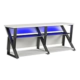 NTENSE Genesis Gaming TV Stand for TVs up to 70', Wire Management TV Stand, Gaming Entertainment Center, Man Cave, Game Room, Play Room, LED RGB Lights, White