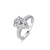 Dsnyu Moissanite Eternity - Anillo de boda con diamante en forma de gota de agua con moissanite de 4 quilates, oro blanco de 9 K, 14 K, 18 K, plata, 62 (19.7), Oro blanco 375 de 9 quilates, Moissanita