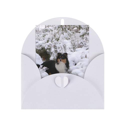 冬のシェルティの壁紙 誕生日グリーティングカード パーティー招待状クリスマスカード White