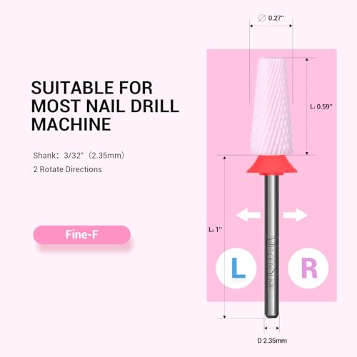 Image of MelodySusie 5 in 1 Nail Drill Bits, 3 /32'' Ceramic Cross Cut Bits, Suitable for Manicure Pedicure Cuticle Gel Polishing, Pink, Series Bit-M, Fine
