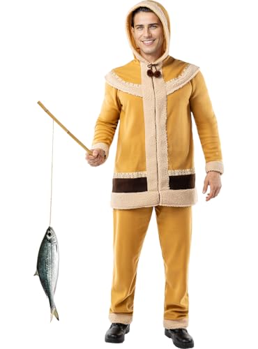 Funidelia | Disfraz de esquimal para hombre Países, Culturas, Original y Divertido, Mundo - Disfraz para adultos y divertidos accesorios para Fiestas, Carnaval y Halloween - Talla XL - Marrón