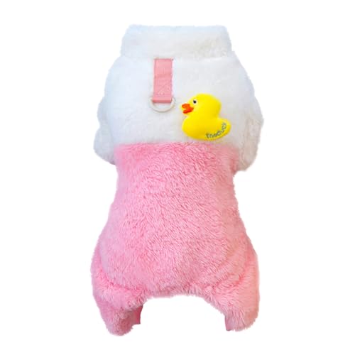 Izefia Dog Sweater Clothes Fleece Woolen Winter Warm Sweat Shirt 4 Legs Jumpsuit Pajamas Cute Yellow Duck Sweater for Small Dog Medium Cat Pink S