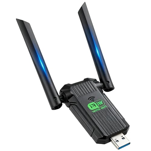 Clé USB WiFi Puissante AC 1300Mbps, Carte USB 3.0 Double Bande 2.4/5GHz Antenne Carte Dongle WiFi 5dBi Longue Portée, Adaptateur Double Antenne pour PC...