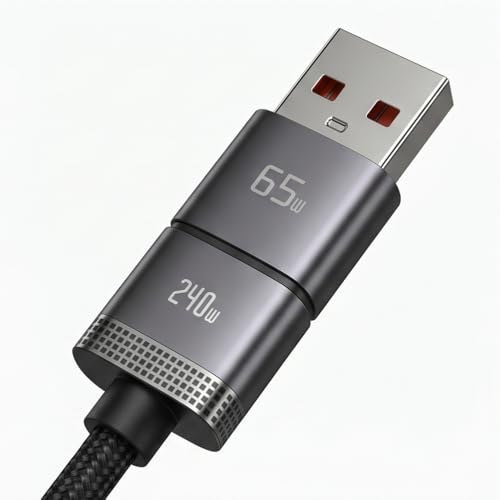 Image of GrunX 240W USB C Cable with Foldable Stand & 65W USB-A to USB-C Adapter, PD 3.1 Fast Charging Kit, 480Mbps Data Transfer, Nylon Braided Type C Cable for Laptops, Tablets & USB-C Devices