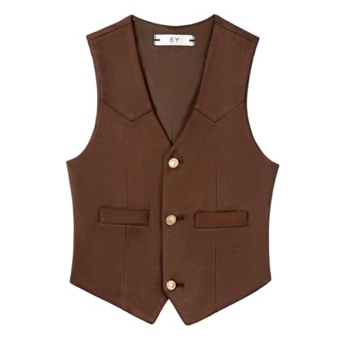Retro Boys Vest Suede Leather V-Neck Cowboy Style Casual Waistcoat with Pockets2
