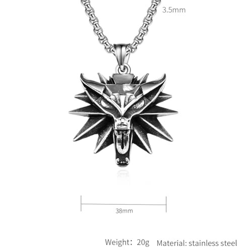 Wolf Head Pendant Necklace, Stainless Steel Chain,Wolf roars design2