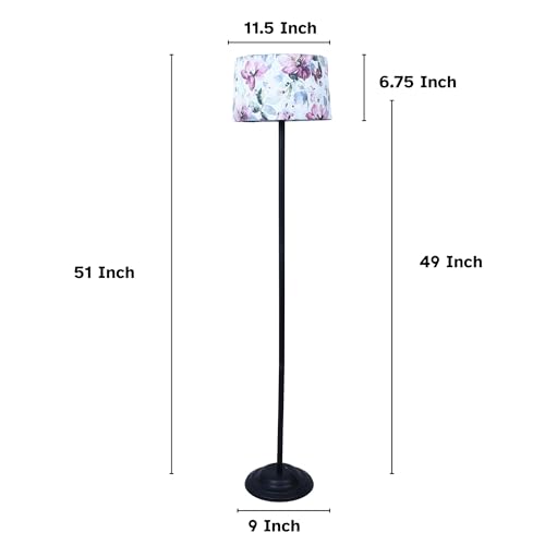 Image of tu casa Black Metal-Iron Base Foldable Floor Lamps with Cobra Saffron Print & Satin Shade for Bedroom, Living Room, Lounge, Office Area, Gifting Without Bulb for Home Decoration (Height - 53 inch)