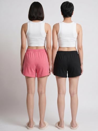 Image of Fflirtygo Women's Cotton Shorts | Sports and Running | Gym Workout and Yoga | Regular Fit Shorts for Women Combo (Pack of 2)