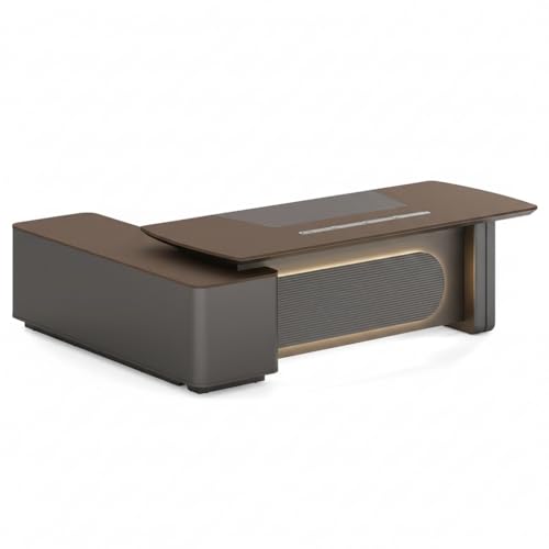 Image of Luxury Handcrafted L-Shape Director Table with Wooden Finish, Storage Unit & Premium Executive Design (LDL-757 MDFL L6W3)