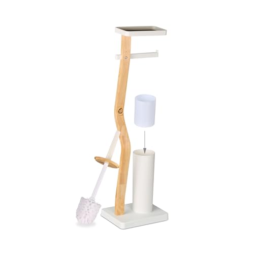 Escobillero y portarrollos de baño en bambú blanco de 80,5 cm 6