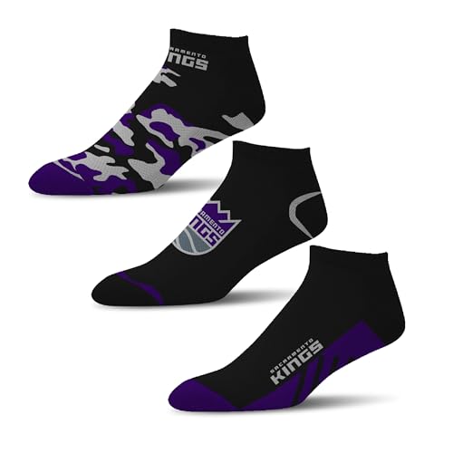 For Bare Feet NBA SACRAMENTO KINGS CAMO BOOM 3 Pack Ankle Sock Team Colors Large