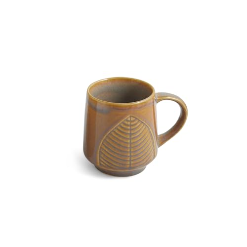 Image of ExclusiveLane 'Leaf & Lines' Ceramic Coffee Mugs Set of 2 (300 ml, in Gift Box, Microwave and Dishwasher Safe, Hand-Embossed) | Ceramic Coffee Mug Coffee Cup Tea Mugs Set Tea Cups Ceramic Mugs