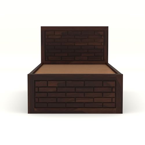 Image of Solid Sheesham Wood Single Size Bed with Box Storage for Bedroom Living Room Single Cot for Home Wooden Palang for Hotel (Walnut, Size 6 * 3)