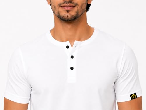 Image of LAZYCHUNKS Men's Modern Henley Neck T-Shirt | Premium Cotton Half Sleeve Casual Tee | Breathable Everyday Wear for Work, Travel, Weekend & Outdoor Activities