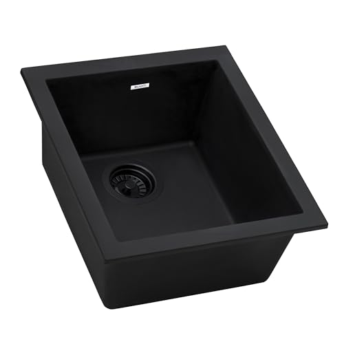 Ruvati 15 x 17 inch Granite Composite Quartz Undermount Single Bowl Wet Bar Prep Sink - Midnight Black - RVG2016BK