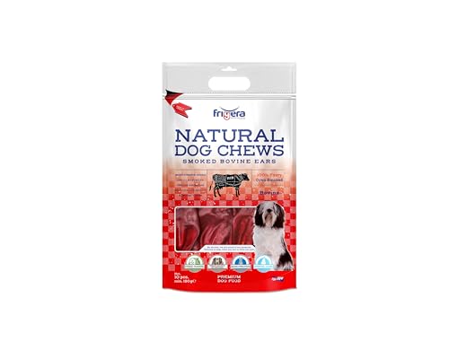 Frigera Geräucherte Rinderohren 10 STK, 200g – Natürliche, Proteinreiche Leckerlis für Hunde, Gluten- und Getreidefrei