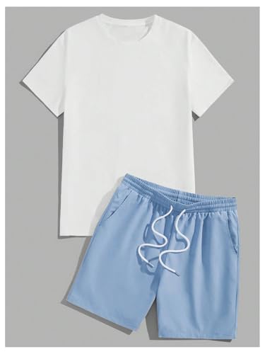 GORGLITTER Men's 2 Piece Outfits Graphic Short Sleeve T Shirt and Shorts Set2