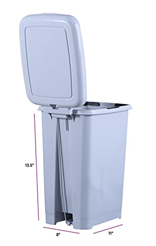 Superio Slim Step On Pedal Plastic Trash Can, Waste Bin For Under Desk, Office, Bedroom, Bathroom, Kitchen (2.5 Gal) (White Smoke) #TOP3