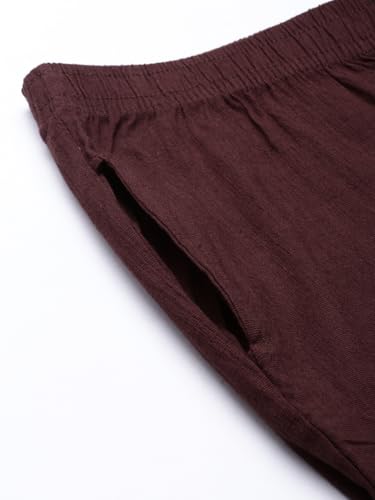 Image of MINELLI Women Solid Cigar Pants, Cotton Lycra Slub Fabric, Elasticated Waistband, Pull On Style, Regular Fit Bottom Wear for Western and Ethnic Wear
