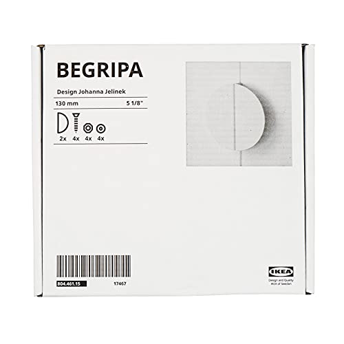 Ikea BEGRIPA 804.461.15 - Mangos Redondos Tiradores Armarios (130 mm, 2 unidades), Color Blanco
