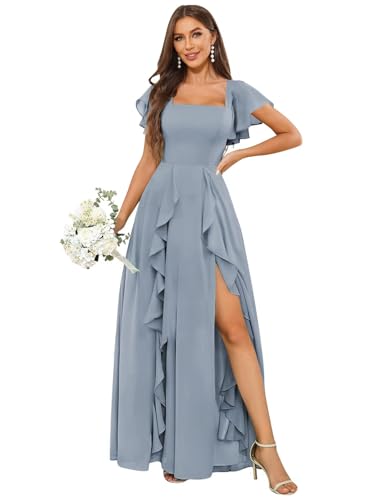 Rmvyu Junior Bridesmaid Dresses with Sleeves Dusty Blue Dress Size 6