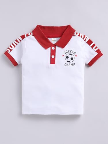 Image of LITTLE NINJA Pure Cotton Knee Length Half Sleeve Solid Chest Printed Tee & Shorts Set - Red 0-6M