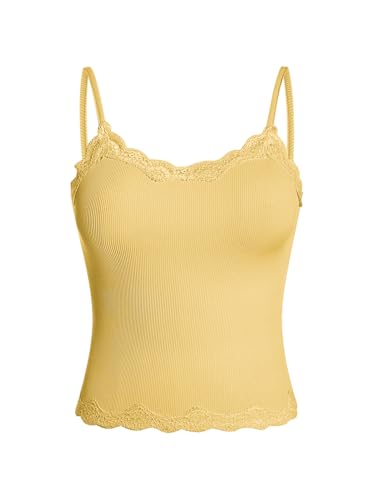 Image of SOLY HUX Girl's Lace Trim Camisoles Ribbed Spaghetti Strap Crop Tank Tops