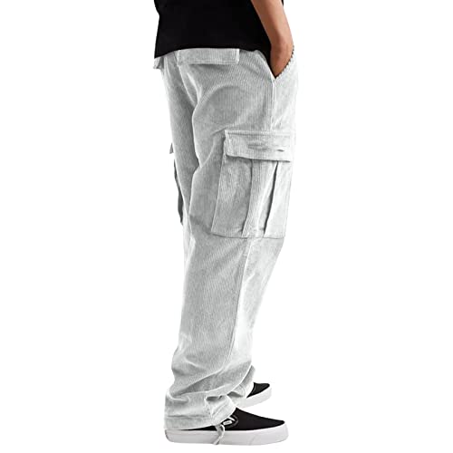 Men's Corduroy Cargo Pants Wide Leg Baggy Loose Fit Elastic Waist Sweatpants Casual Hip Hop Pants Drawstring Trousers3