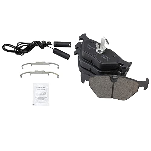 Image of TRQ Performance Rear Brake Pad and Rotor Set Ceramic Coated Drilled Slotted Compatible with 2001-2005 BMW 325xi