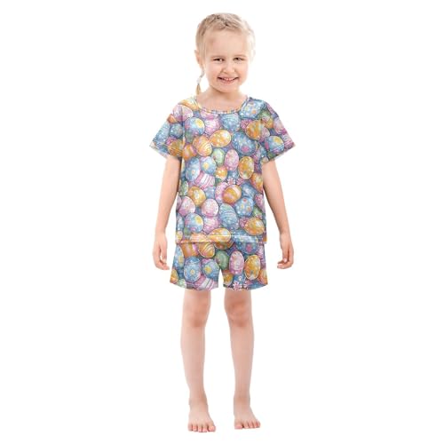 ALAZA Color Easter Egg Pajamas Set Short Sleeve Cotton Sleepwear Summer Pjs 2 Piece 5-14Y3
