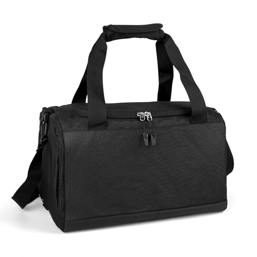 Linkidea Small Duffel Bag for Kids, Soccer, Basketball Sports Equipment Bag with Shoe Compartment, Fit Team Practice or Overnight Travel, 15 X 9 inch Small Gym Bag for Youth, Women (Black)