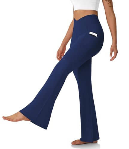 Pantalones de yoga acampanados con bolsillos laterales y talle alto moldeador