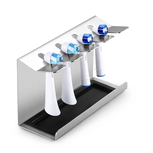 Siegvoll Soporte de Cabezal de Cepillo de Dientes Eléctrico, Porta Cabezal Cepillo de Dientes de Acero INOX para Oral B, iO, Philips Sonicare, etc. Porta Cepillo de Dientes de 4 Asientos