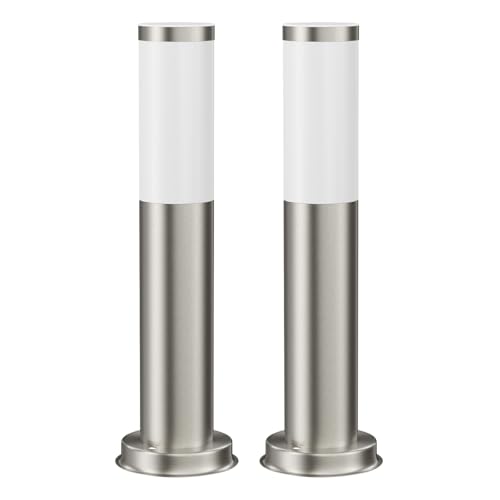 ledscom.de 2 Stück Wegelicht/Pollerleuchte PORU für außen, IP44, 39 cm, edelstahl, 1x E27 max. 40W