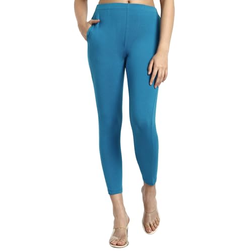Image of ONE SKY Women Ankle Length Leggings | Premium Cotton Modal Spandex Blend | High Waist Stretchable & Bio-Washed Fabric | Colour-Lock | Ethnic Leggings for Women