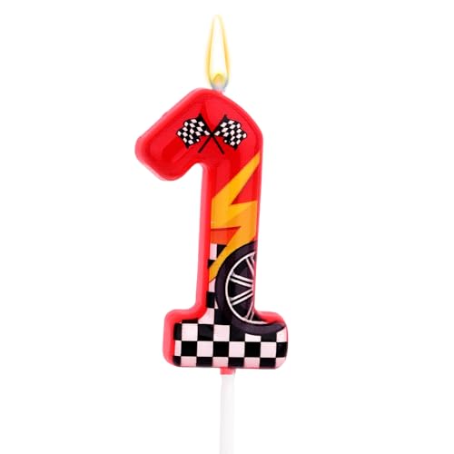 Velas de aniversário com tema para corridas, velas com números de corridas, design de roda xadrez em branco e preto, decoração ideal para bolos de aniversário (1)