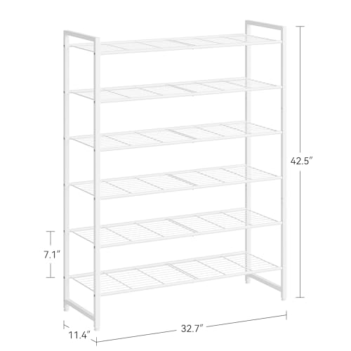 Image of Nunsino Shoe Rack, Metal Shoe Organizer, 6 Tier Garage Shoe Rack Max Holds 30 Pairs,Shoe Storage Shelf for Closet,Entryway,White