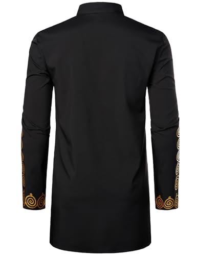 ZEROYAA Men's Traditional African Long Sleeve Dashiki Shiny Pattern Printed Dazzling Shirt