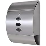 Homgoday Cassetta Postale Acciaio Inox Moderna 30x12x40 cm - con Serratura, 2 Chiavi, Portagiornale e Finestrella