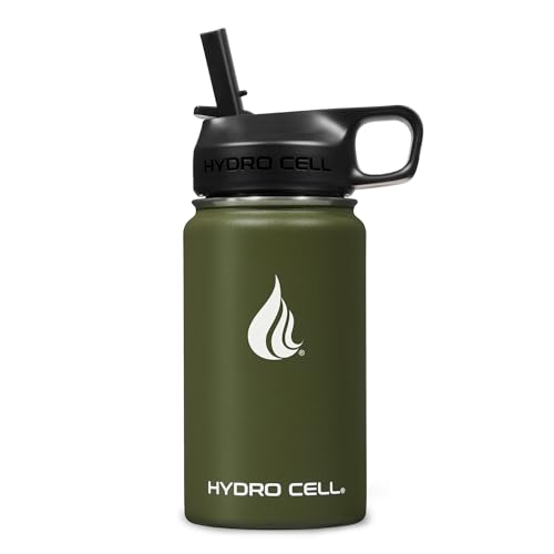 Image of HYDRO CELL Stainless Steel Insulated Water Bottle with Straw - For Cold & Hot Drinks - Metal Vacuum Flask with Screw Cap and Modern Leakproof Sport Thermos for Adults (Army 14oz)