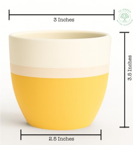 Image of Yo Green Ceramic Set of 2 Pot Indoor /Outdoor Plant - Modern Planter for Home and Office, Durable Ceramic, Stylish Finish with Vertical Ridges, Great Gift Idea (White /Yellow)