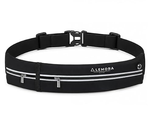 LEMORA – Running belt for phone – Running fanny pack – Phone holder for running – Running pouch – No Bounce Waist Pack for Women & Men, Dual Pocket Reflective, Fits All Phones, Jogging & Hiking