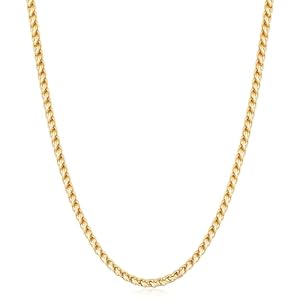 Fiusem Gold Plated Wheat Chain Necklace for Men, 2.5mm Mens Chain Necklaces, Stainless Steel Necklace Chains for Men and Women, Men Necklace Chain 16-28 Inch