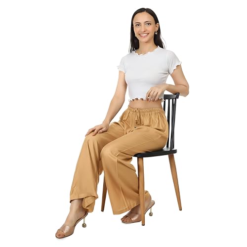 Image of Women's Rayon Palazzo Pants | Solid Color Wide Leg Trousers in 18 Shades | Elastic Waist Casual Bottoms XS-7XL | Comfortable
