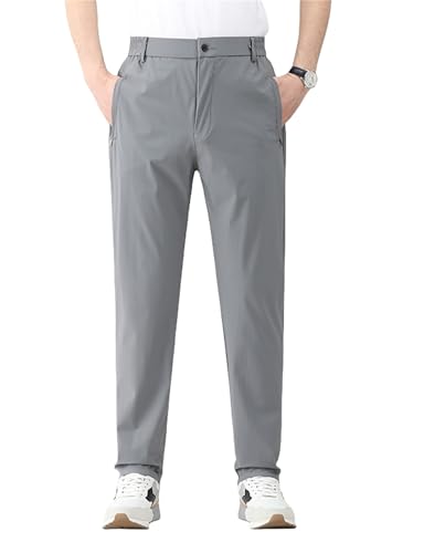 Men's Lightweight Hiking Pants Thin Elastic Waist Quick Dry Super Stretch Ice Silk Comfort Everyday Pants with Pockets