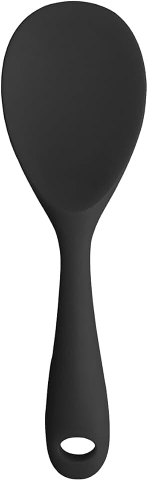 Colher de Arroz de Silicone Preta 23 cm, Resistente, Flexível, Não Risca Panelas, Leve e Fácil de Limpar