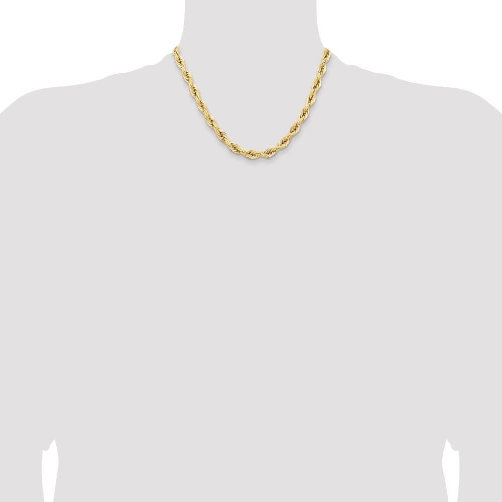 14K Yellow Gold 7mm Semi Solid Rope Chain Necklace 18" to 28"